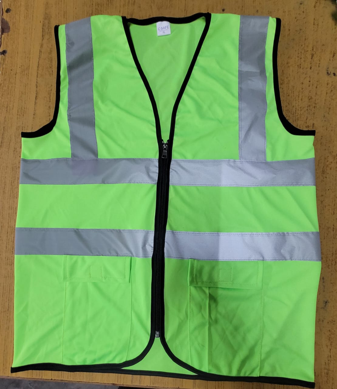 140 GSM Polyester Fluorescent Green Double Reflective Tape Double Pocket Zip Type