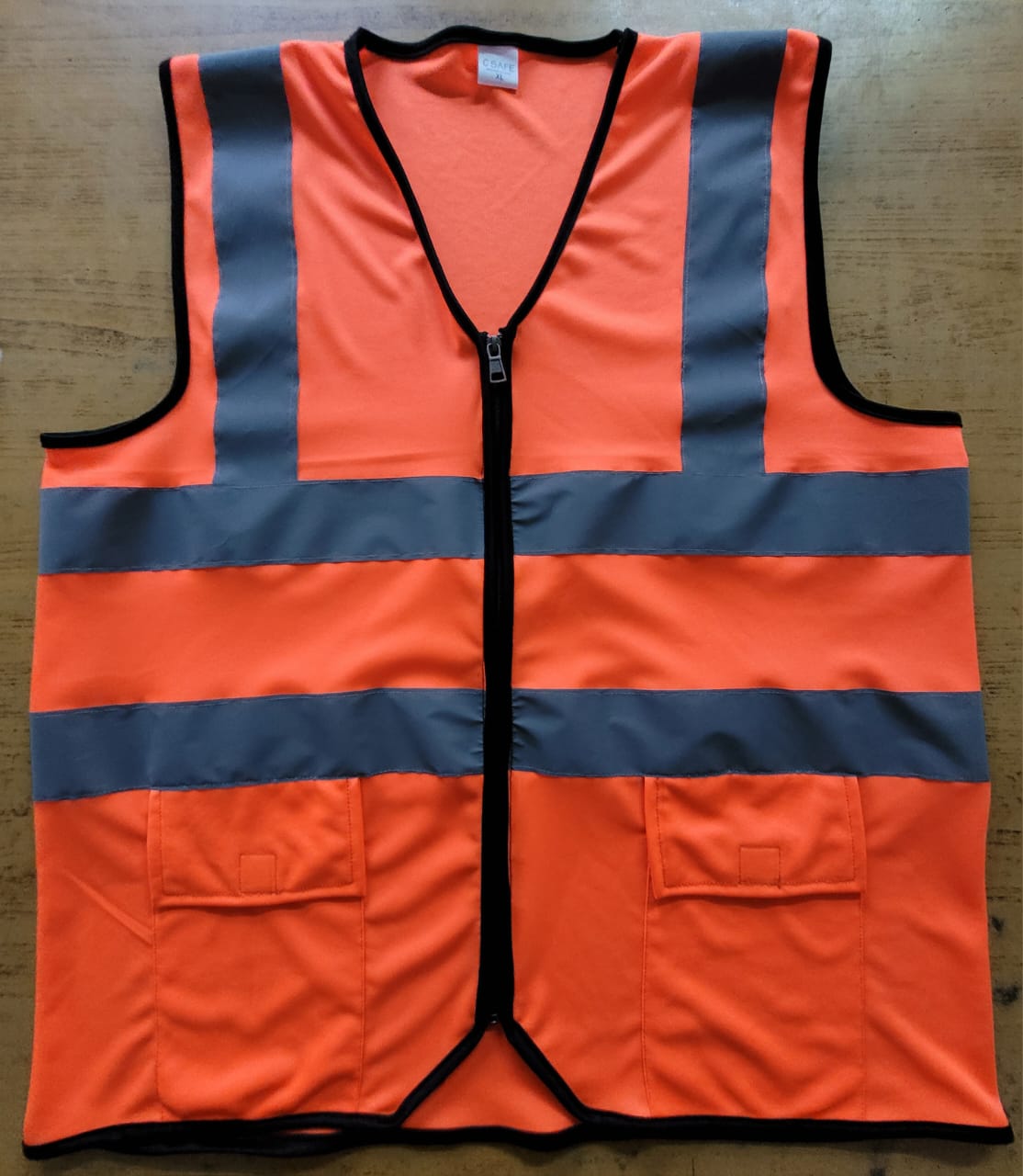140 GSM Polyester Fluorescent Orange Double Reflective Tape Double Pocket Zip Type
