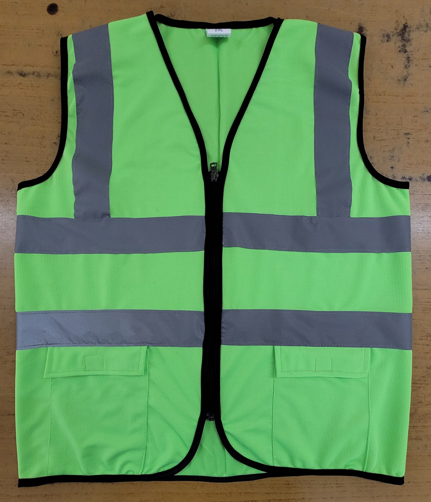 160 GSM Polyester Fluorescent Green Double Reflective Tape Double Pocket Zip Type