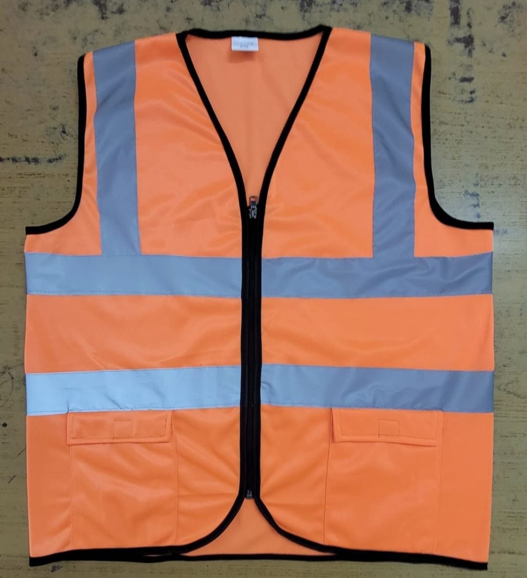 220 GSM Polyester Fluorescent Orange Double Reflective Tape Double Pocket Zip Type