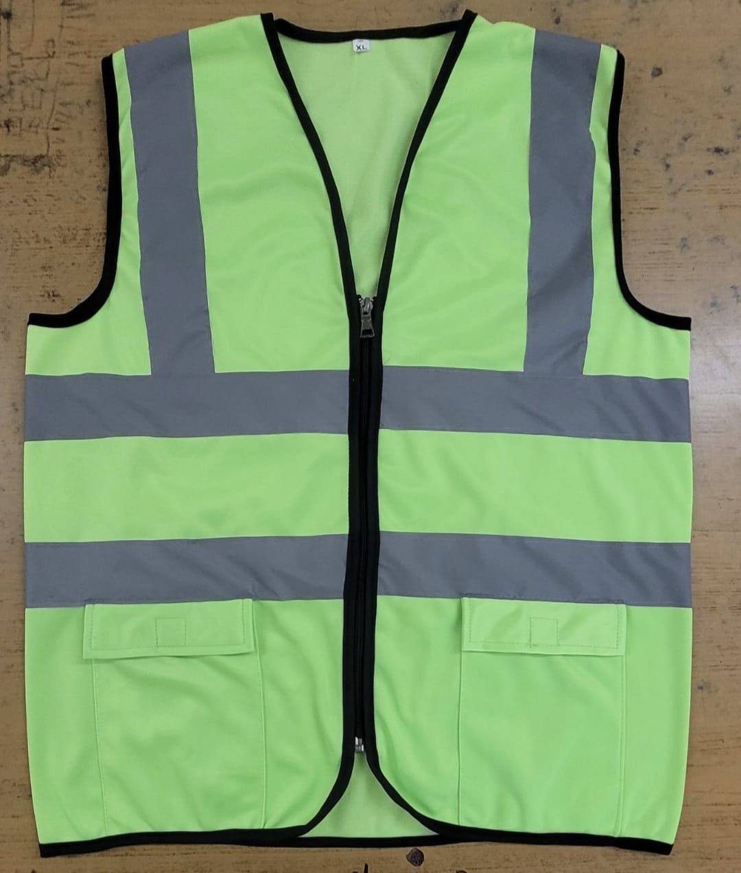 220 GSM Polyester Fluorescent Green Double Reflective Tape Double Pocket Zip Type